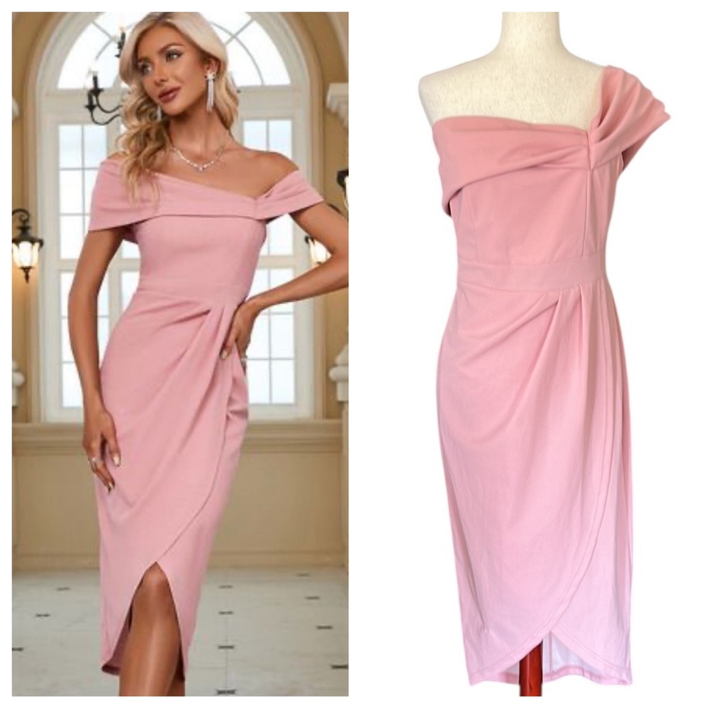 JJ’s House Asymmetrical Elegant Bodycon Cotton Blend Asymmetrical Midi Dress